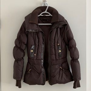 Down Winter Coat with Leather Trim